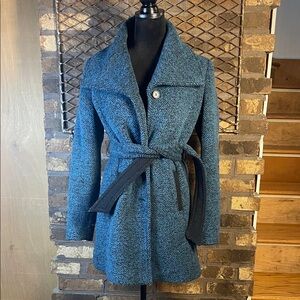 Andrew Marc Tina Wool Belted Jacket Teal Green/Black 6